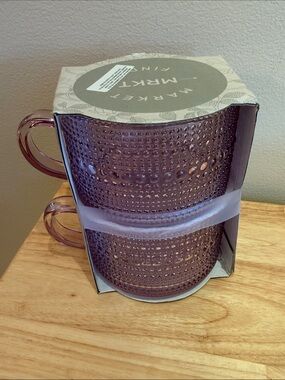 Set of 2 Textured Purple-Pink Glass Mugs